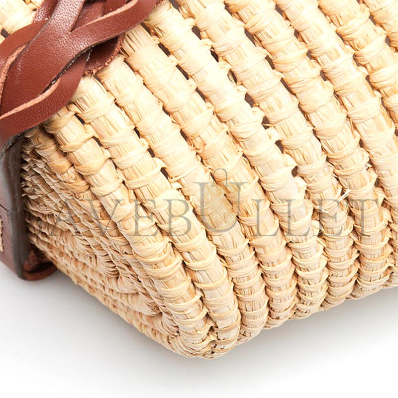 Pra*a beige brown raffia leather basket tote bag (48*27*17cm)